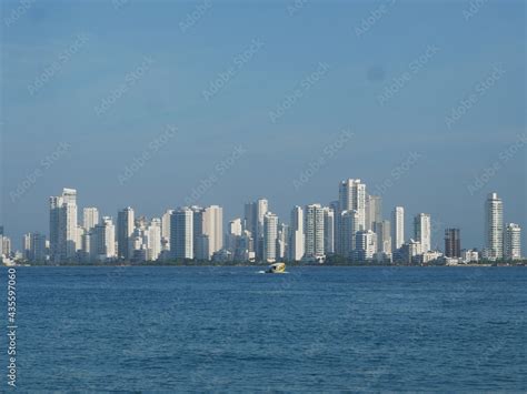 Cartagena Skyscrapers In Colombia View From Tierra Bomba Island Stock