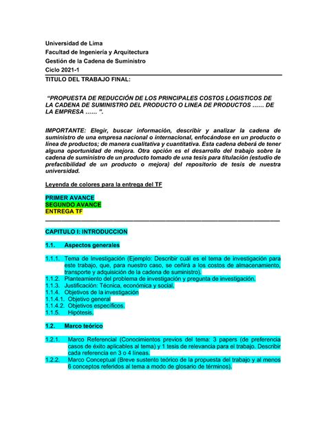 GCS Trabajo Final Indice Detallado Universidad De Lima Facultad De