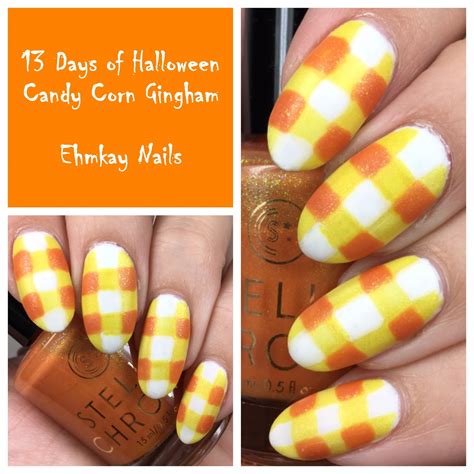 Ehmkay Nails 13 Days Of Halloween Candy Corn Gingham