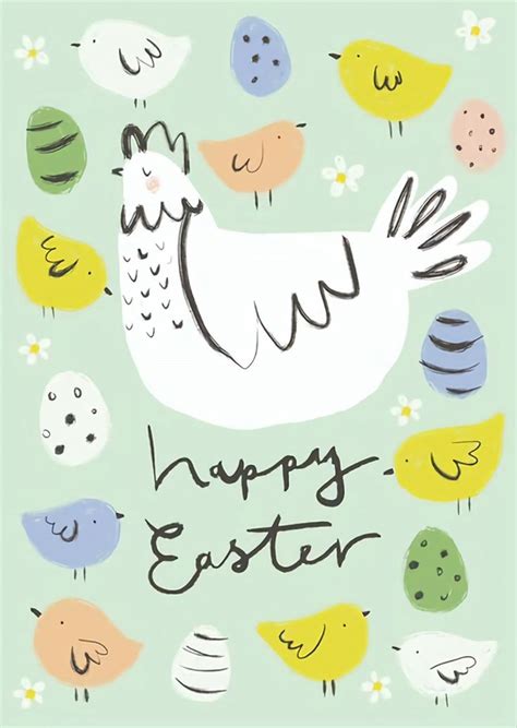 An Easter Card With Birds And Eggs In The Background On A Light Green