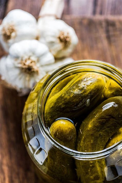 Glass Jar With Pickled Cucumbers And Gherkins Stock Photo Image Of