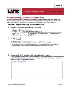 Fillable Online College Lattc Form Program Learning Outcome