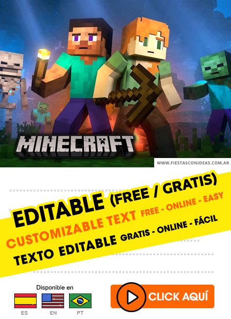 23 Invitaciones De Minecraft Gratis Para Editar Personalizar Imprimir O Enviar Por Whatsapp