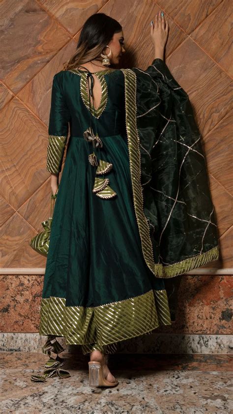 Solid Dark Green Cotton Silk Anarkali Suit Set