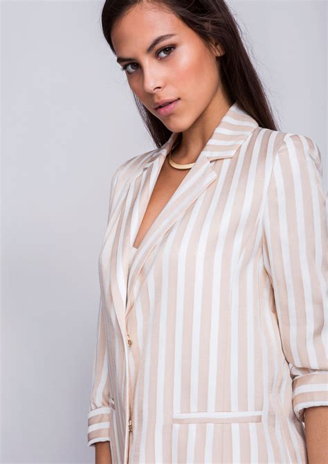 Beige Striped Blazer