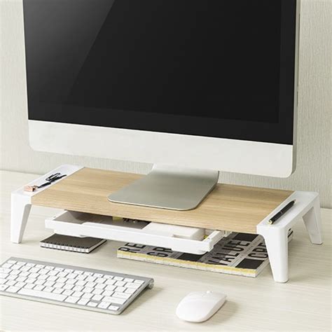 Brateck Ergonomic Monitor Stand with Drawer - White Birch - STB-143 | Mwave