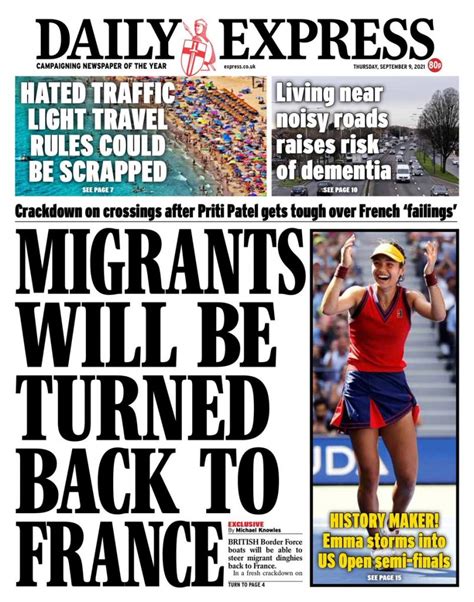 Daily Express Front Page 9th Of September 2021 Tomorrows Papers Today