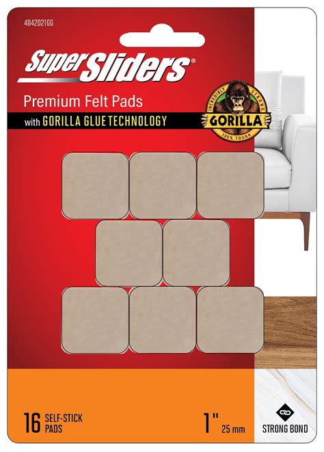 Super Sliders With Gorilla Glue Technology 1 Square Oatmeal Felt Pad