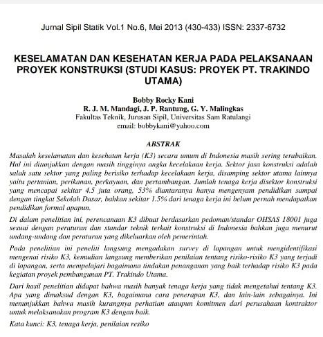 Review Jurnal Keselamatan Dan Kesehatan Kerja Pada Pelaksanaan Proyek