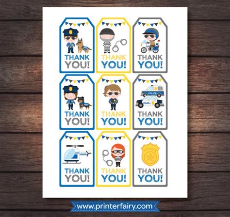 Police Birthday Party Police Thank You Tags Police Etsy