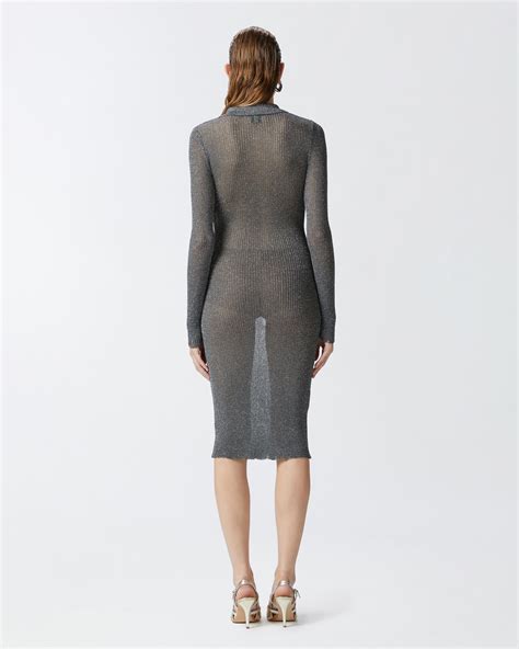 pinko lightweight ribbed knit midi dress greysilver pinko