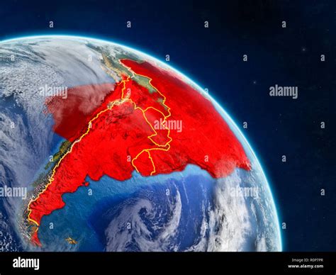 Miembros De Mercosur Desde El Espacio De Modelo Realista Del Planeta Tierra Con Las Fronteras