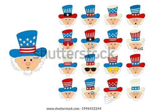 Set Different Emotions Uncle Sam Usa Stock Vector Royalty Free