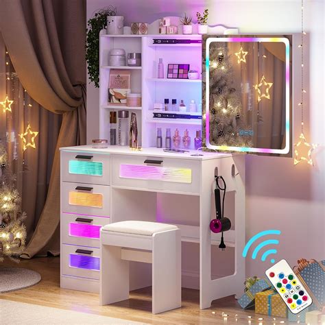 Amazon Woovivs Vanity Desk With Lights And Sliding Vanity Mirror