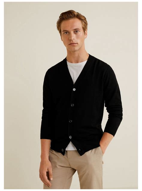 Spring Black Cardigan Outfit Men Blackcardiganoutfitmen Mango Chunky Knit Wool Blend