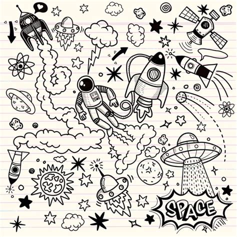 Outer Space Doodle Sketch Vector Illustration Set — Stock Vector