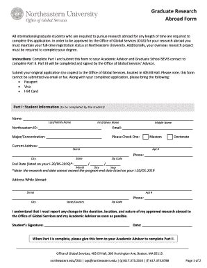 Fillable Online Northeastern Abroad Form Northeastern Fax Email Print