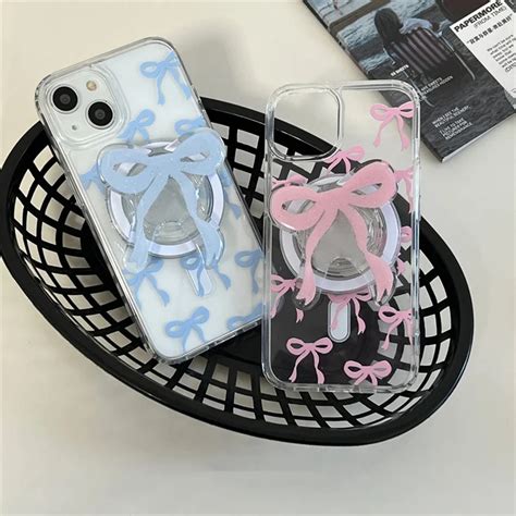 INS Pink Blue Bowknot For Magsafe Magnetic Phone Griptok Grip Tok Stand