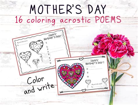 Coloring Acrostic Poem Worksheets For Mothers Day By Teach Simple