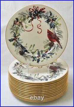 Lenox Winter Greetings Dinner Plates Holiday Gold Rim China Cardinal