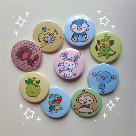 Pkmn Button Pins Piplup Sylveon Smoliv Jirachi Grookey Rowlet