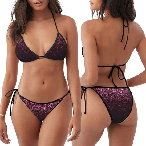 Japuie Pink Glitter Sparkles A Print Women S Two Piece Bikini Swimsuit Sexy Triangle Top