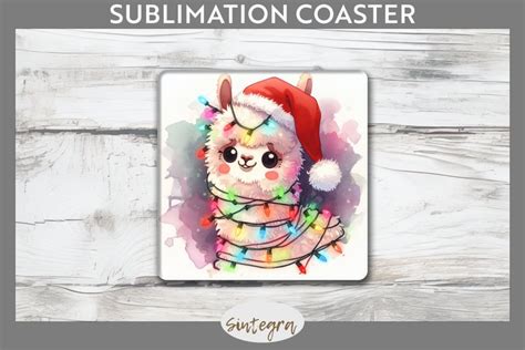 Christmas Llama V Entangled In Lights Square Coaster