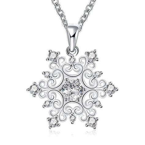 Swarovski Crystal Snowflake Necklace In K White Gold Plated Element