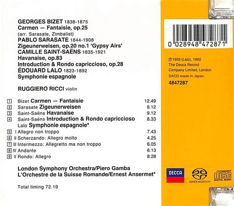 Ruggiero Ricci Plays Bizet Sarasate Sarasate Saint Saens Lalo Sacd