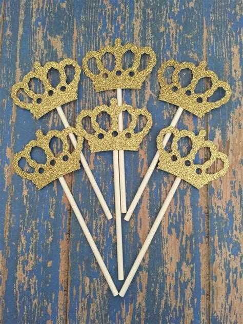 Gold Glitter Crown Cupcake Toppers On Sticks