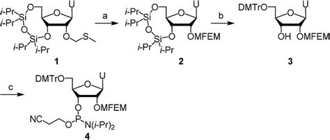 Scheme 1 Synthesis Of 2 0 O MFEM RU Phosphoramidite 4 Reagents And