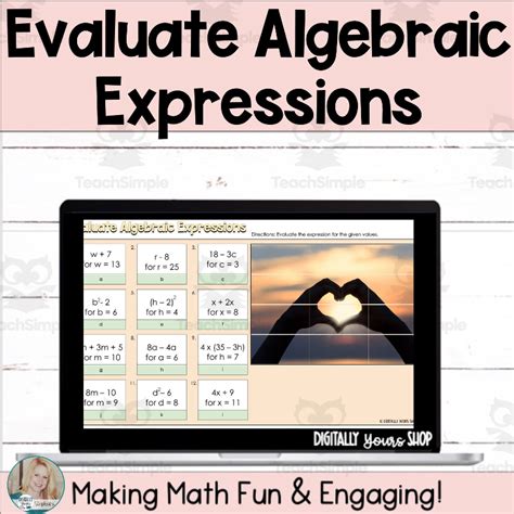 Evaluate Algebraic Expressions Self Checking Digital Activity By Teach