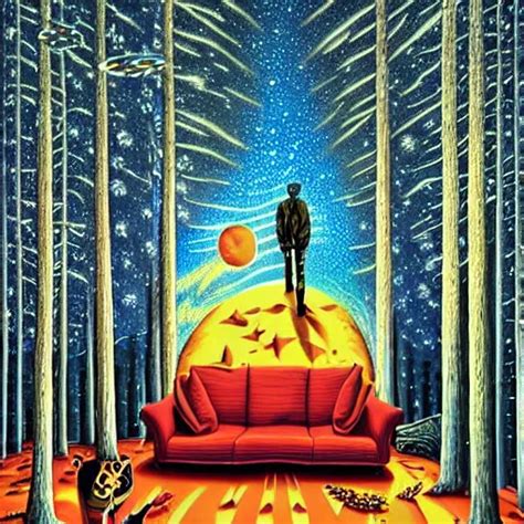 Krea Psychedelic Trippy Amber Eyes Pine Forest Planets Milky Way