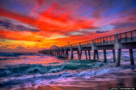 Colorful Sunrise At Juno Beach Pier Over The Atlantic Hdr Photography