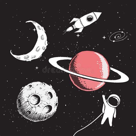 Cute Outer Space Vector Objects And Writings Stock Vector