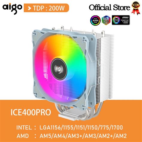 Aigo Argb Cpu Cooler 4 Tubos De Calor 4 Pinos Pwm Pc Silencioso 120mm