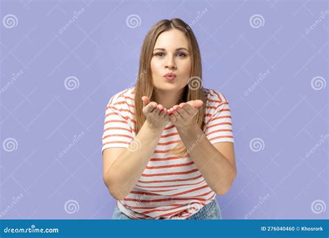 Woman Sending Air Kiss Flirting And Demonstrating Love Affection