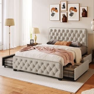 Upholstered Platform Bed Full Size Bed Frame with 4 Storage Drawers ...