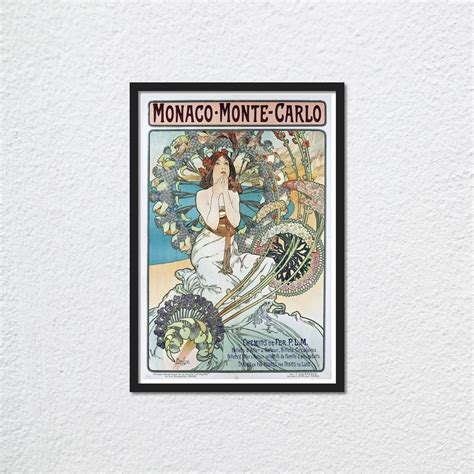 Monaco Monte Carlo Alphonse Mucha Czech Wall Art Print Framed Canvas Etsy