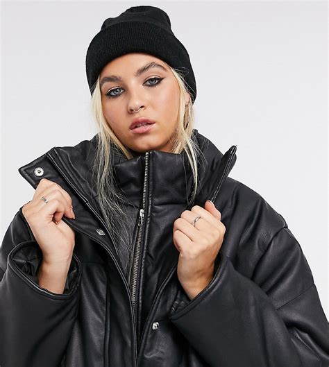 Collusion Double Layered Pu Puffer Jacket In Black Shopstyle