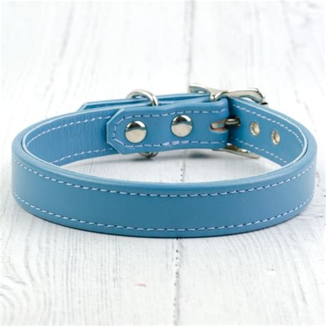 Soft Madeira Blue Leather Dog Collar Etsy