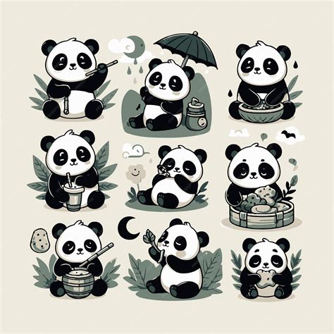 Premium Vector Set Of Cute Panda Bear In Different Poses Vector