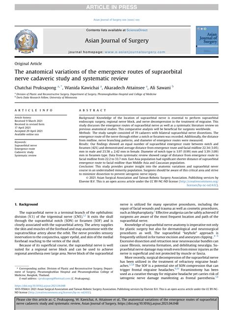 Pdf The Anatomical Variations Of The Emergence Routes Of Supraorbital