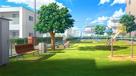 フリー素材「住宅街の公園」 背景画像 公園 イラスト アニメの風景