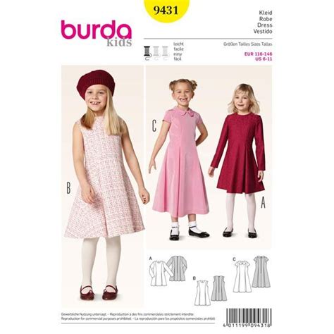 Robe à plis creux Burda 9431 Patrons de couture Enfant bas âge