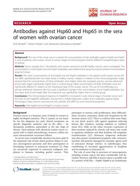 Pdf Antibodies Against Hsp60 And Hsp65 In The Sera Of Women With