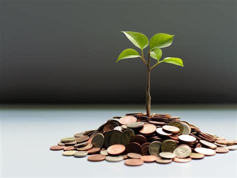 Premium Ai Image A Small Plant Growing From A Pile Of Coins