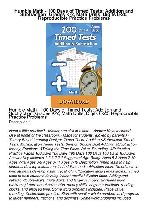 PPT PDF Humble Math 100 Days Of Timed Tests Addition And