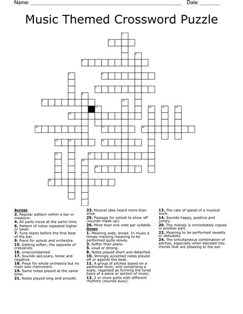 Music Themed Crossword Puzzles