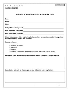 Fillable Online Sdmiramar REVISION TO SABBATICAL LEAVE APPLICATION FORM